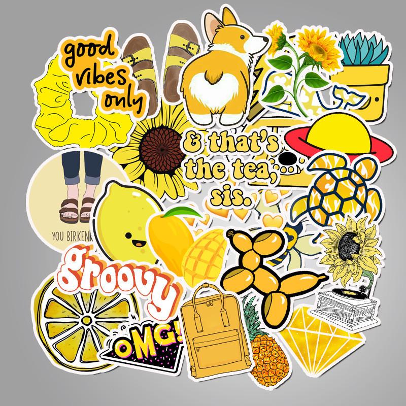 50pcs Cute Waterproof Yellow Orange Stickers For Water Bottle Trunk Journaling