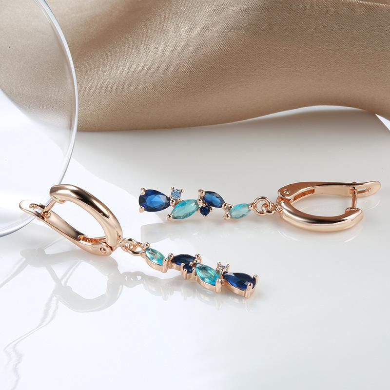 Vintage Temperament, Colorful Zircon Earrings, Women's Personalized and Fashionable Rose Gold Earrings