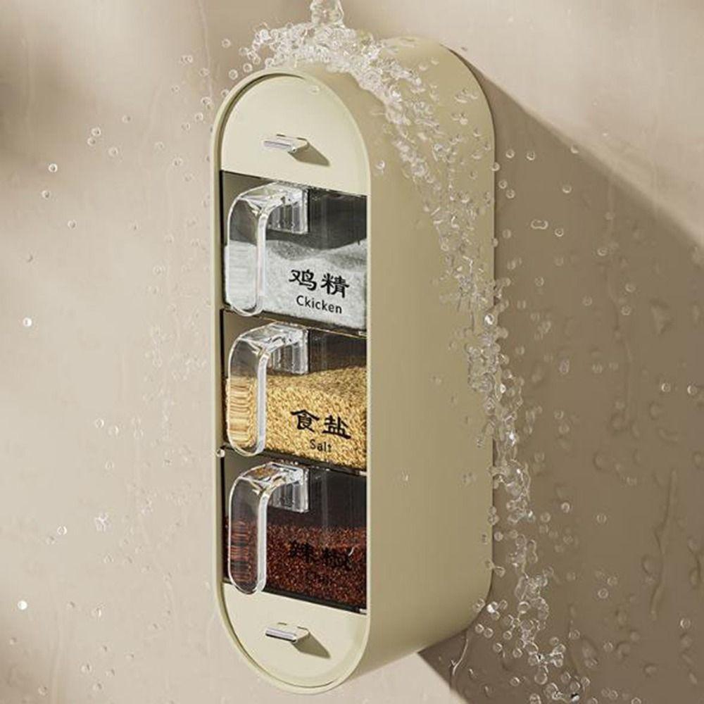 Plastic Wall-Mounted Seasoning Box Sealed Spice Container Practical Condiment Container  Kitchen