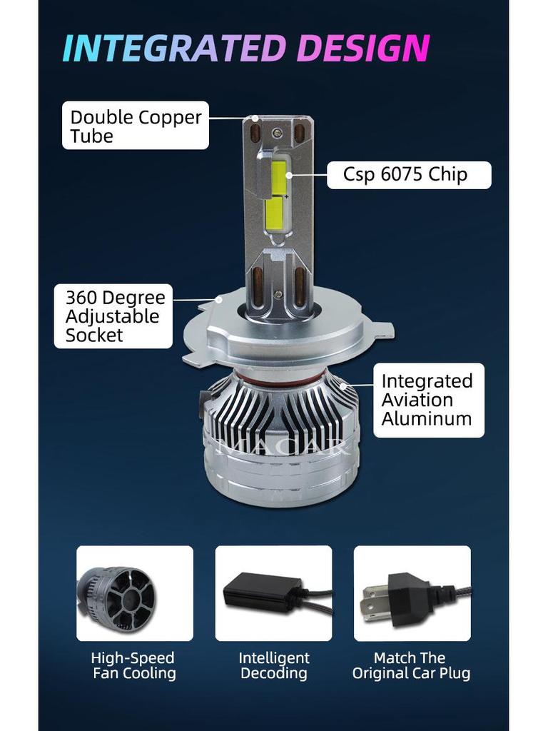 Farol LED Universal 200W para Carro - 9005/9006 Alta Potência, Best-seller Transfronteiriço