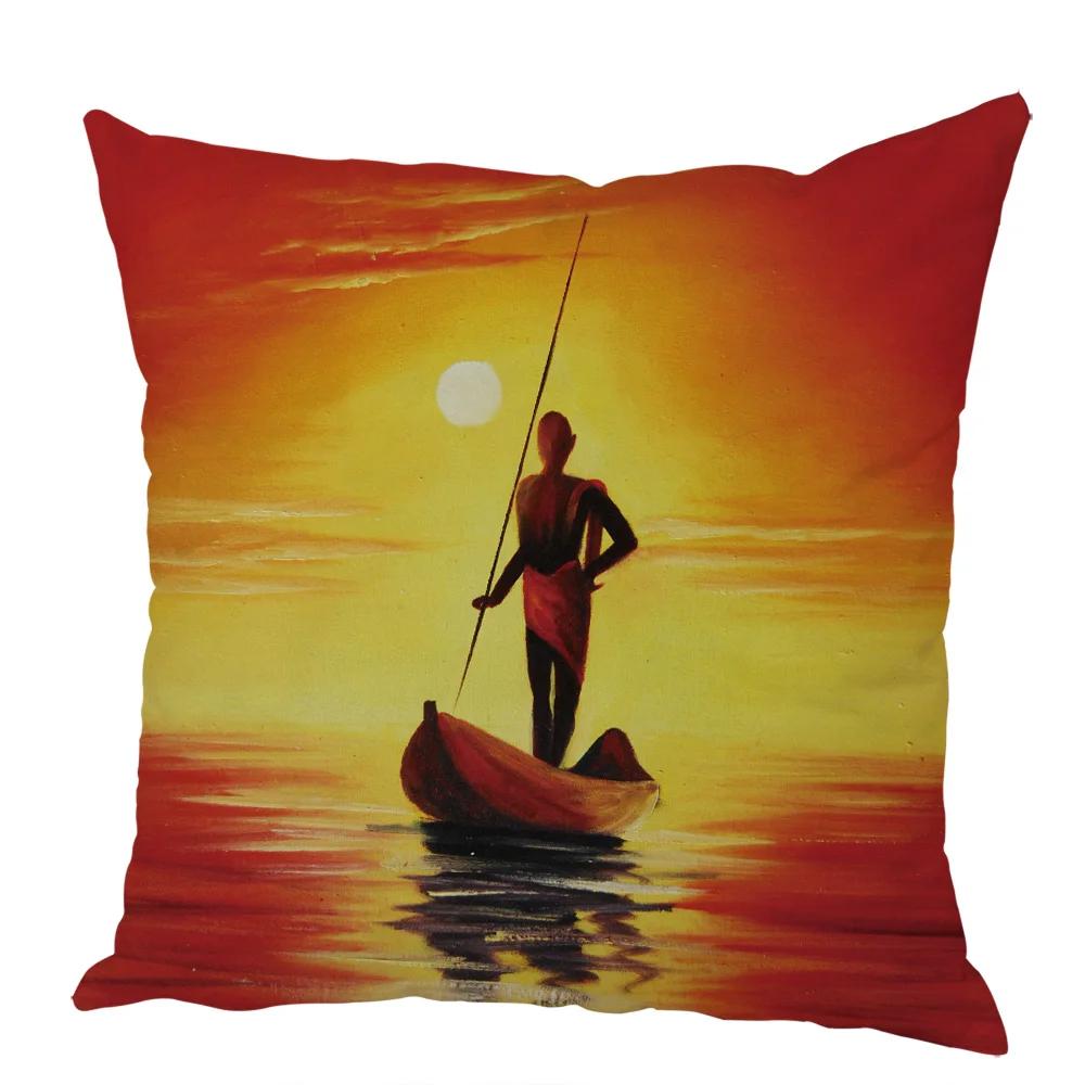 Peach Skin Cushion Cover 45x45cm Abstract Painting Africa Life Pillowcase African Woman Home Decor Gallery Exotic Pillow Case