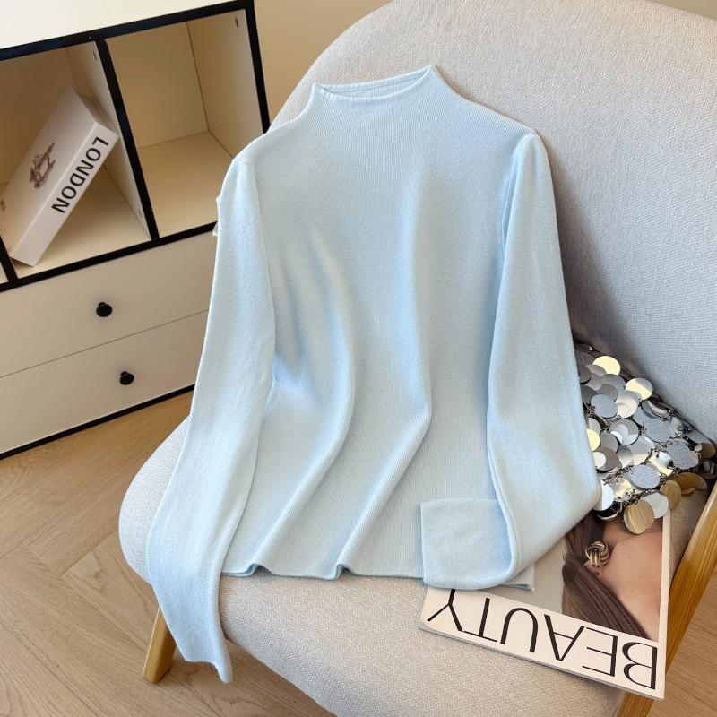 Autumn Winter Half High Collar Solid Sweater Women Casual Fashion All-match Bottomed Knitting Pullover Top