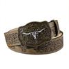 Cow Head Buckle Western Cowboy Belt Retro Waistband Fashion Embossed Belt  For Man Women