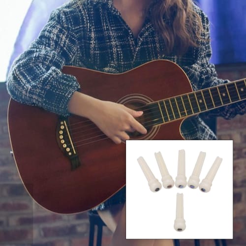 6 Acoustic Guitar Bridge Pins, White, Bone, for Acoustic Guitar
