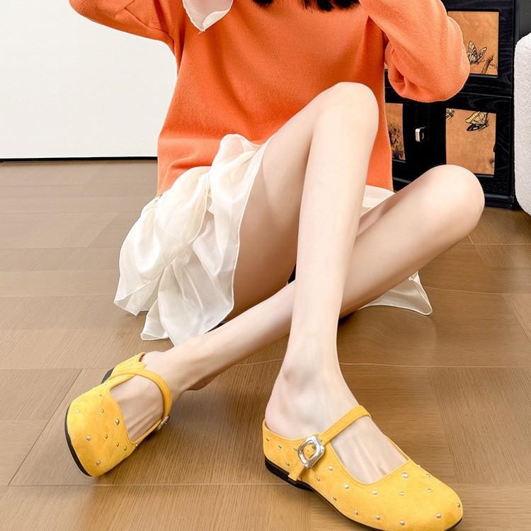 Inner height increase 5cm cool slippers women's 2025 summer new one-word buckle with Mary Jane shoes retro rivet half slippers