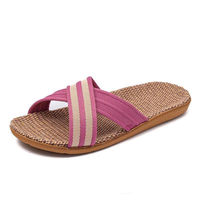 Summer new cool slippers linen slippers women's home breathable home couple indoor silent lightweight slippers