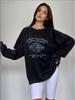 American Retro Oversized Distressed Sweatshirt - Printed Round Neck Pullover Streetwear