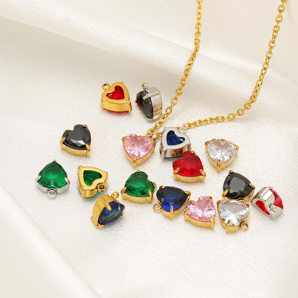 5pcs Stainless Steel 10mm Heart Zirconia Charms for DIY Jewelry Findings Necklace Pendants Bracelet Accessories Earrings Making
