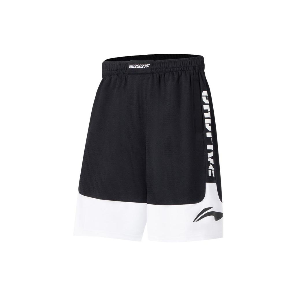 Li Ning Badfive Color Block Letter Print Elastic Waist Sports Training Quick Dry Casual Shorts Men Shorts Black AAPS055-2