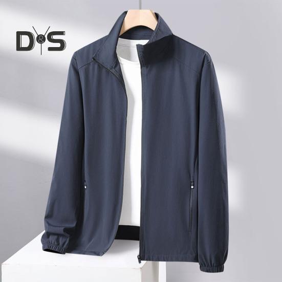 Men Women Sunscreen Jacket Stand Collar Long Sleeve Solid Color Zipper Closure Ice Silk Sun Protection Clothing