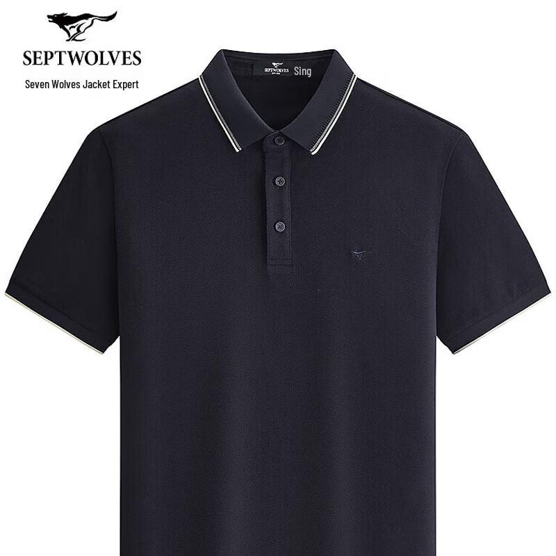 SEPTWOLVES Men s Color-block Lapel Polo Shirt M