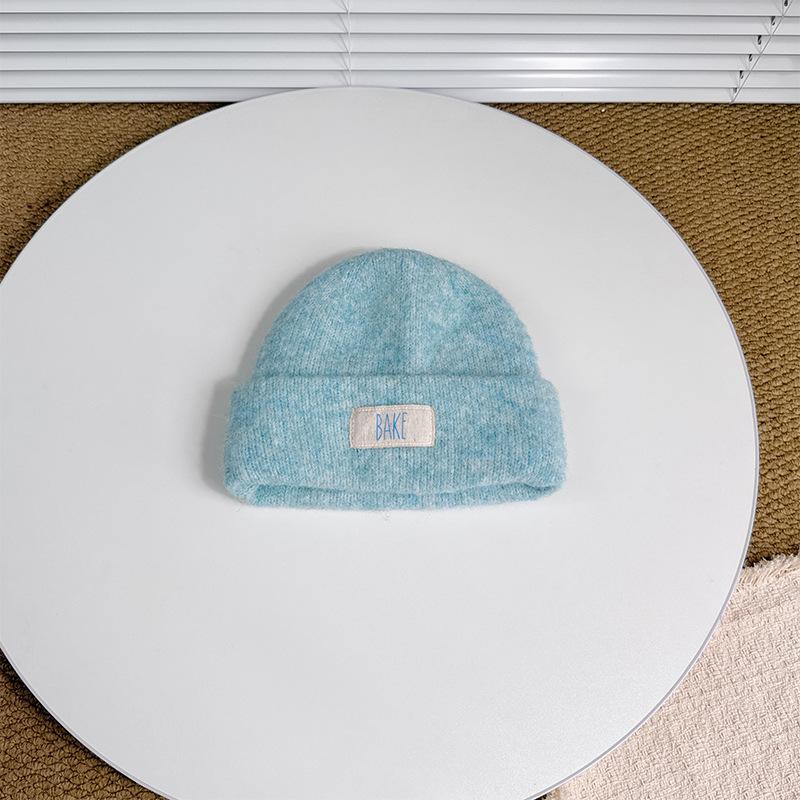 

Японская повседневная детская шапка с буквенной тканевой этикеткой, шерстяная двухслойная куполообразная шапка, утолщенная теплая вязаная шерстяная шапка для девочки one size