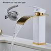 Luxury Black White Gold Waterfall Kitchen Faucet with Hot Cold Pipe Dual Control Stainless Steel Alloy Finish for Bathroom Sink