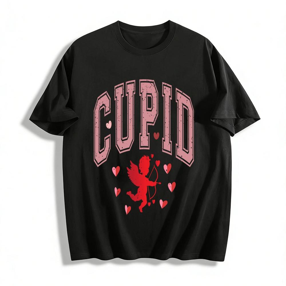 

Vintage Cupid Heart Print Casual Couple Short Sleeve T-Shirt Pure cotton T-shirt XXS