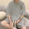 2 Pcs/Set Men Summer Tracksuit Cartoon Bear Korean Style Half Sleeves Sports Drawstring Casual Top Shorts Suit Male Clothes
