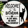 2D Flat Aluminium Bathroom Welcome Sign with Black Cat Pattern - Funny Decorative Sign & Plaque - Ideal for Bathroom Wall Decoration - Home Hanging