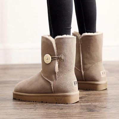 EBV Damen Mid-Calf Rindsleder Schneestiefel: Stilvolle, Warme, Plüschgefütterte, Rutschfeste Leder- & Fell-Baumwollstiefel