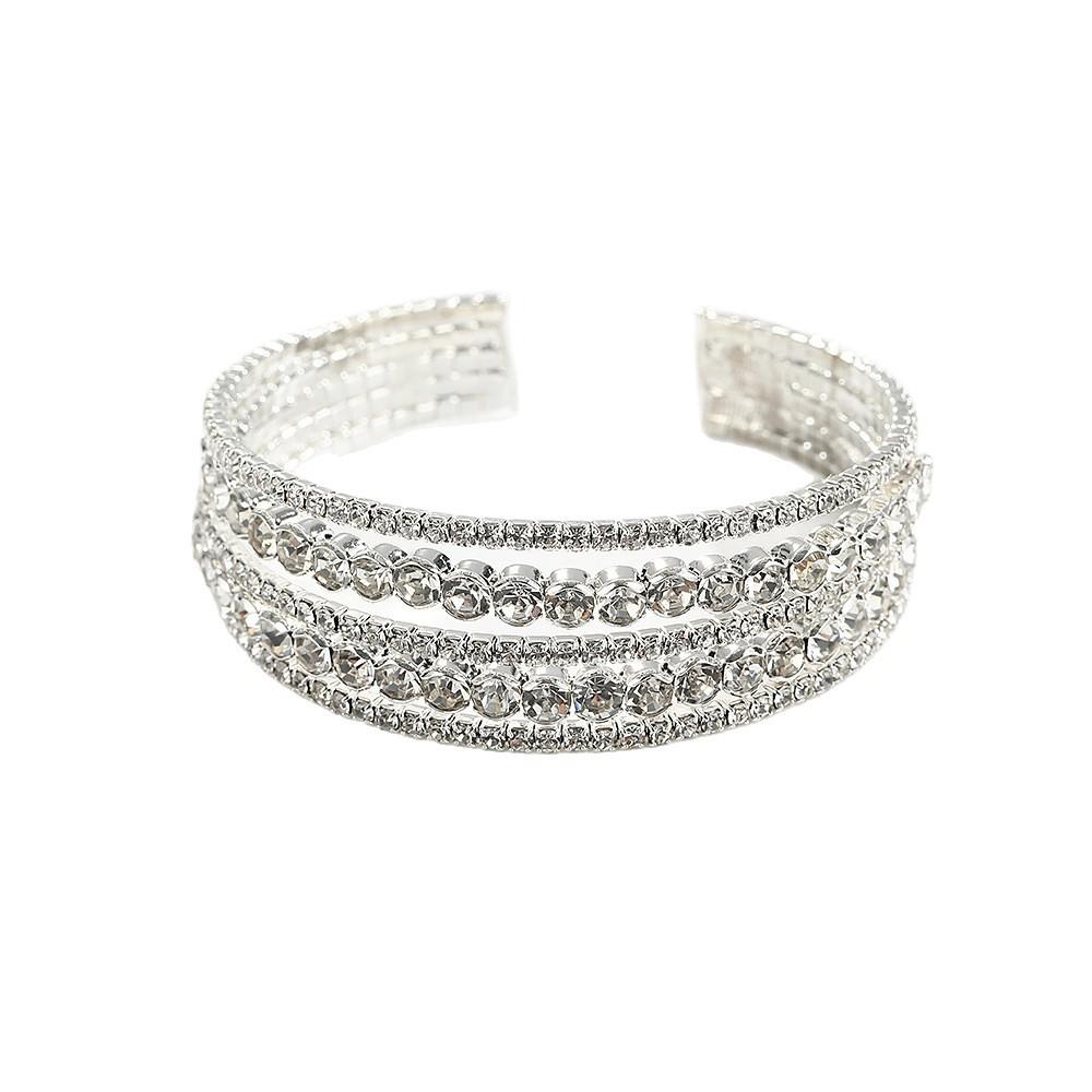Multi - Layer Open Bangle Bracelet Full Rhinestone Stacked Cuff Jewelry for Women Silver Fashion