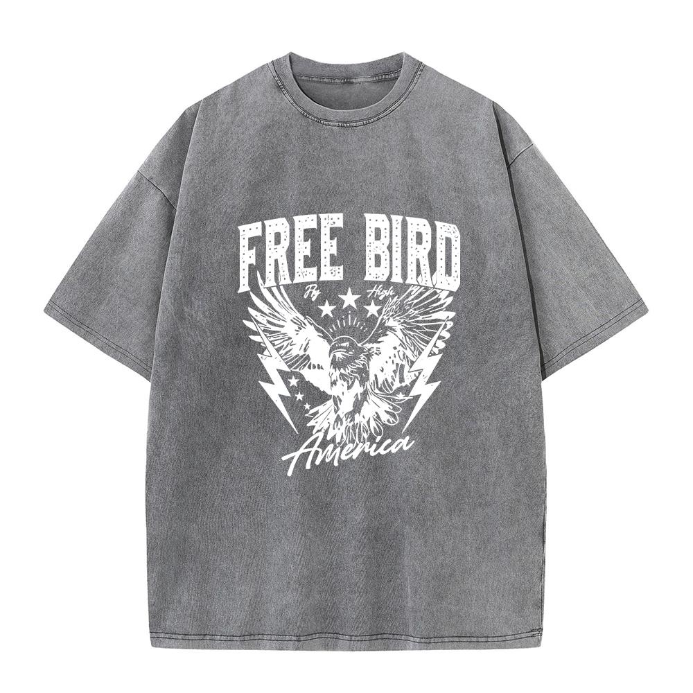 

Mens Bird Print Casual Washed Short Sleeve Fashionable Comfortable Pure Cotton TShirt For Fitness And Commute Undershirt S