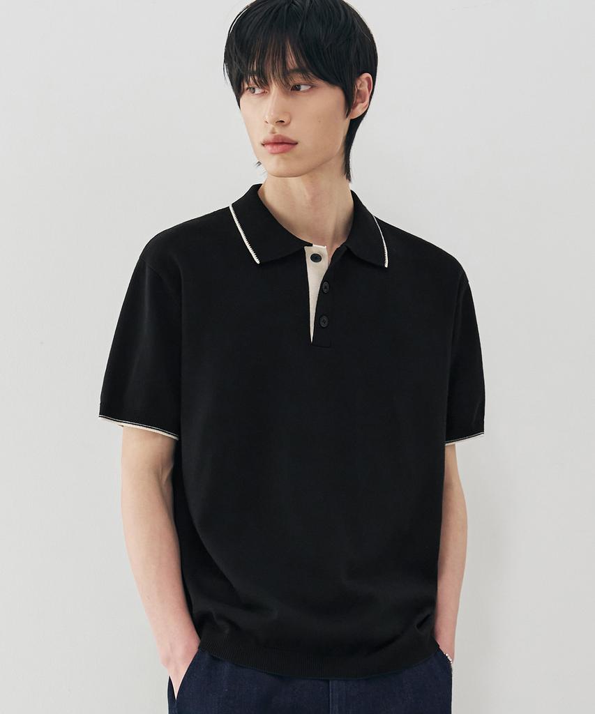 DRAW FIT Contrast Half Collar Knit [Black]