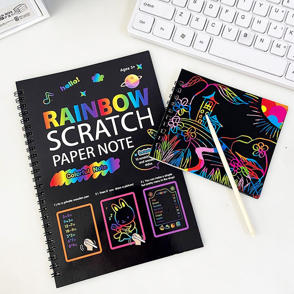 DIY Rainbow Scratch Paper Note Children's Art Book Black Neon Color Drawing Card - Creative Kids' Art Activity Book