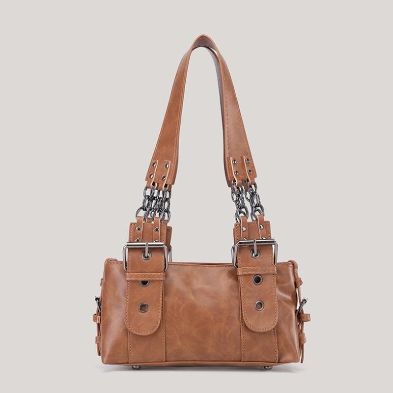 

Retro Motorcycle Bag - Street Fashion Small Square Bag with Double Button Straps for Carrying on The Shoulder коричневый