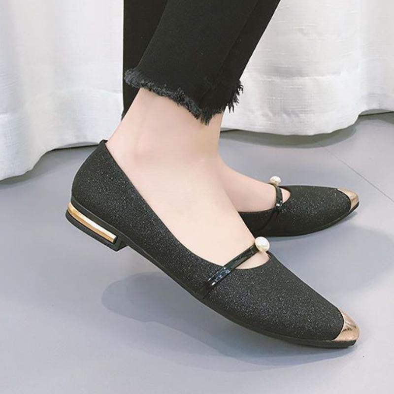 Fashion Slip-on Pointed Toe Pearl Spring and Autumn Ladies Footwear Elegant Fashionable Young Wholesale Comfortable Women's Flat Shoes