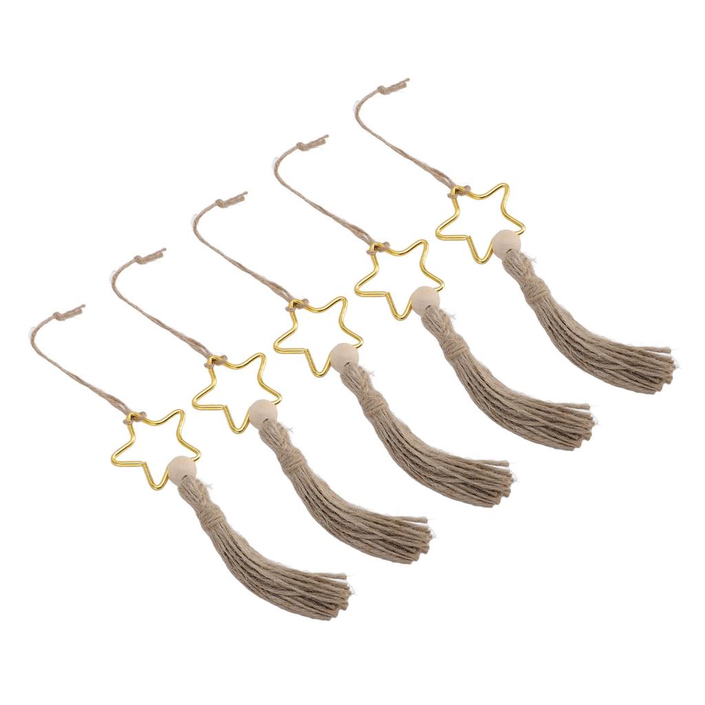 5 Pcs Star Tassel Hanging Ornament Elegant Wood Beads Jute Rope Tassel Decoration