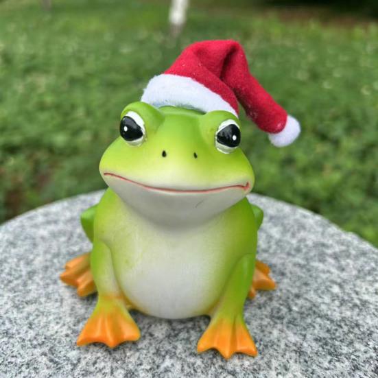 Christmas Santa Hat Frog Statue Indoor Outdoor Garden Frog Resin Figurine Sculpture Planter Pot Desktop Decoration Ornament