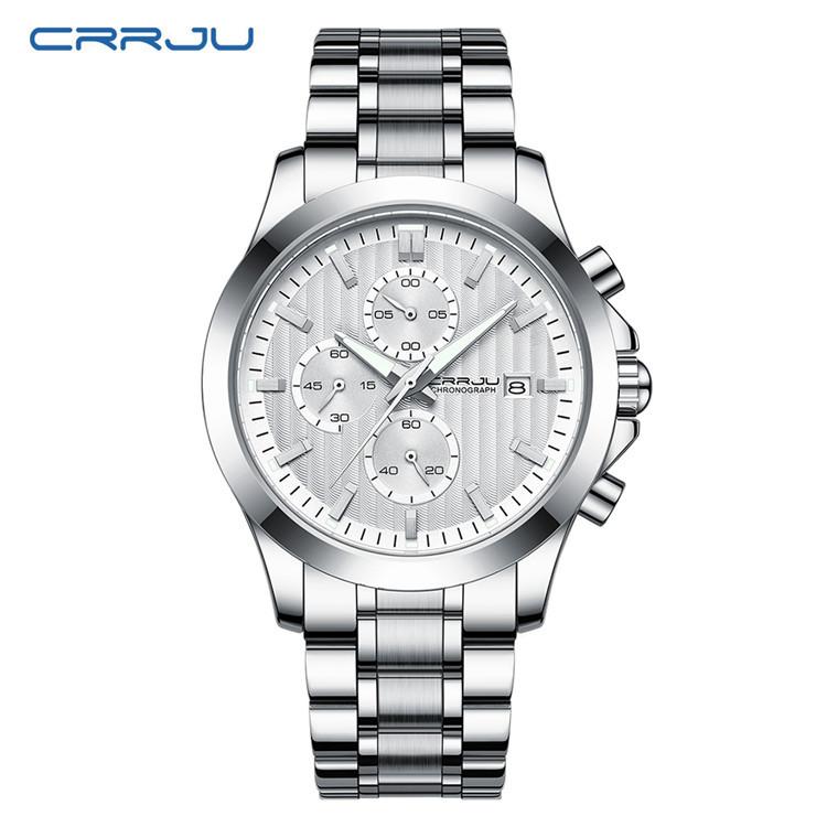 CRRJU New Watch 2310 Men's Watch Solid Stainless Steel with Simple Business Watch Atmosphere