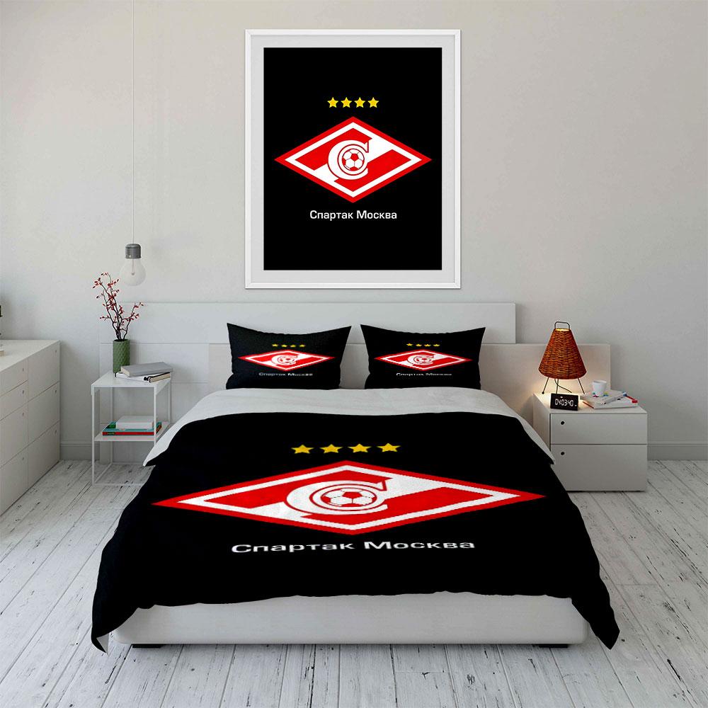 Spartak Moscow Logo with Stars Print Bedding Set Duvet Cover Pillowcases (1* Duvet Cover 2* Pillowcases Do Not Include Comforter)