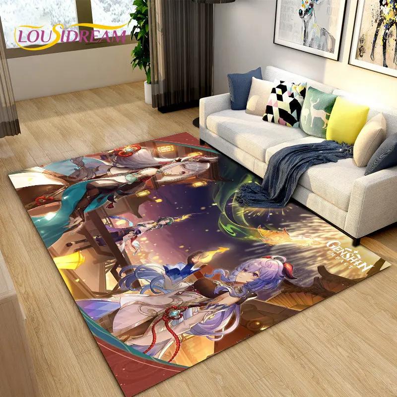 Cartoon Game Gamer Genshin Impact  Area Rug,Carpet Rug for Living Room Bedroom Sofa Doormat Decoration, Kids Non-slip Floor Mat