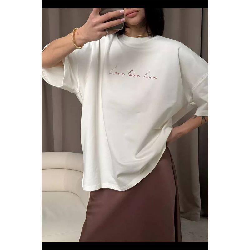 European and American Fashion Print Loose Half Sleeve Short sleeve T-shirt Mid Length Top Women T-Shirt Top Tee Women