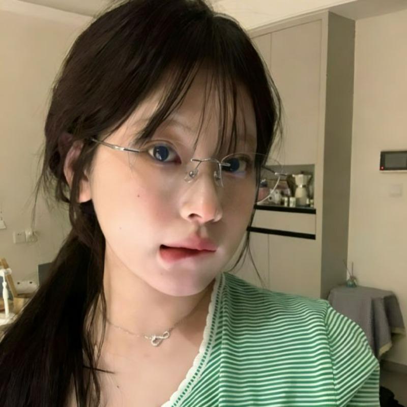 Korean Style Rimless Cat Eye Glasses Clear Anti Blue Light Eyeglasses Women Men Vintage Transparent Rimless Versatile Eyewear