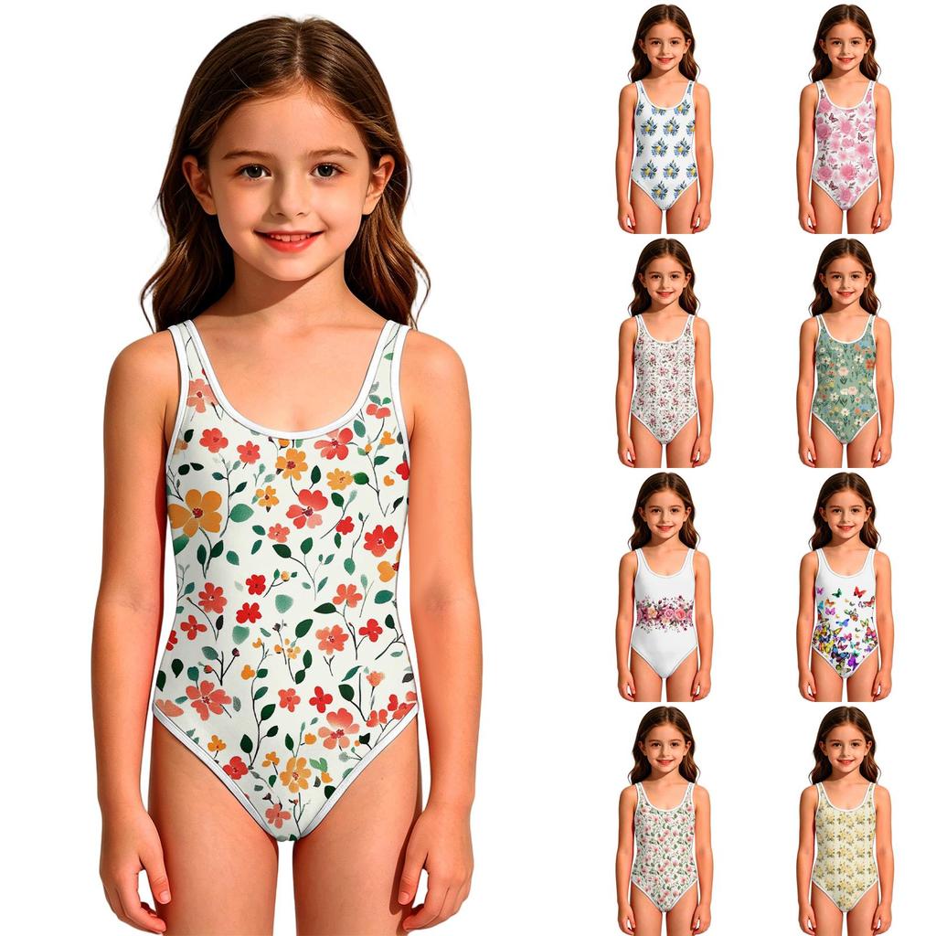 Girls' One-Piece Swimsuit - Round Neck Summer Bathing Suit