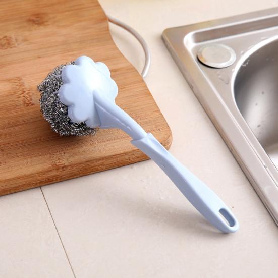 Long Handle Home Kitchen Steel Wire Ball Pot Dish Cleaning Brush Washing Tool