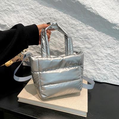 2024 Women's Casual Fashion Bucket Bag: Lightweight Down Cotton Jacket Style for Autumn/Winter, Versatile Handbag & Crossbody