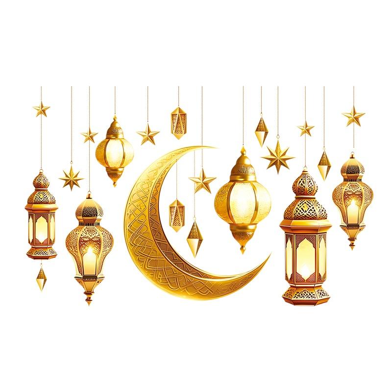 Eid Mubarak Moon Star Lantern Wall Decal 2026 Ramadan Kareem Decorations Home Wall Window Sticker Muslim Islamic Party Supplies