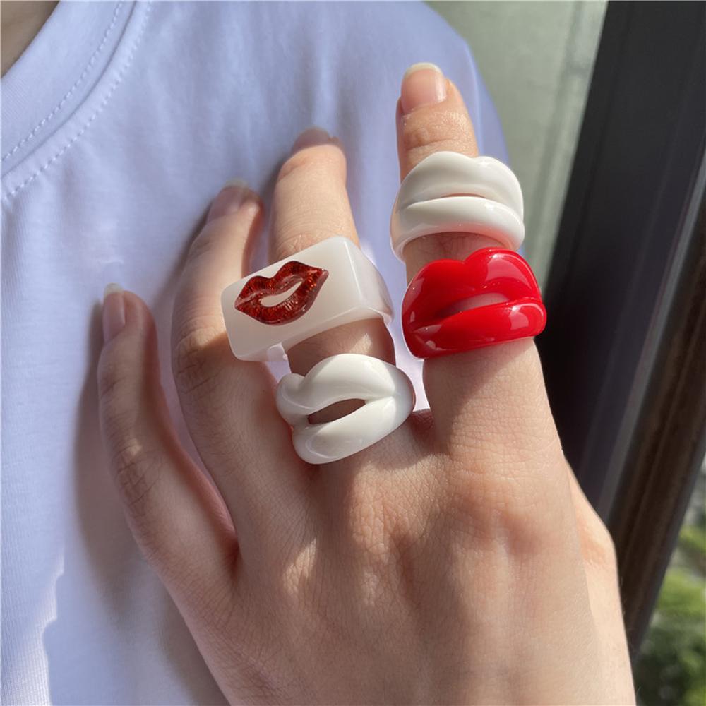 New Personality Punk Geometric Acrylic Square Resin Rings Fashion Jewelry Lips Finger Ring