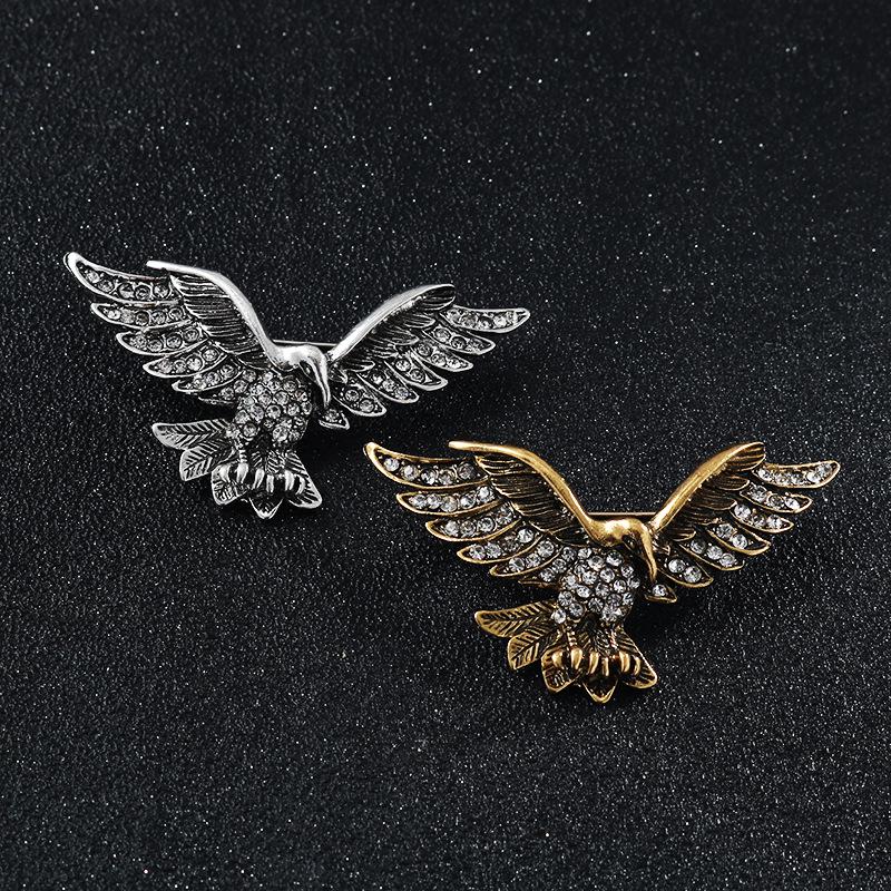Men's Luxury Rhinestone Eagle Brooch - Retro Metal Badge for Suits