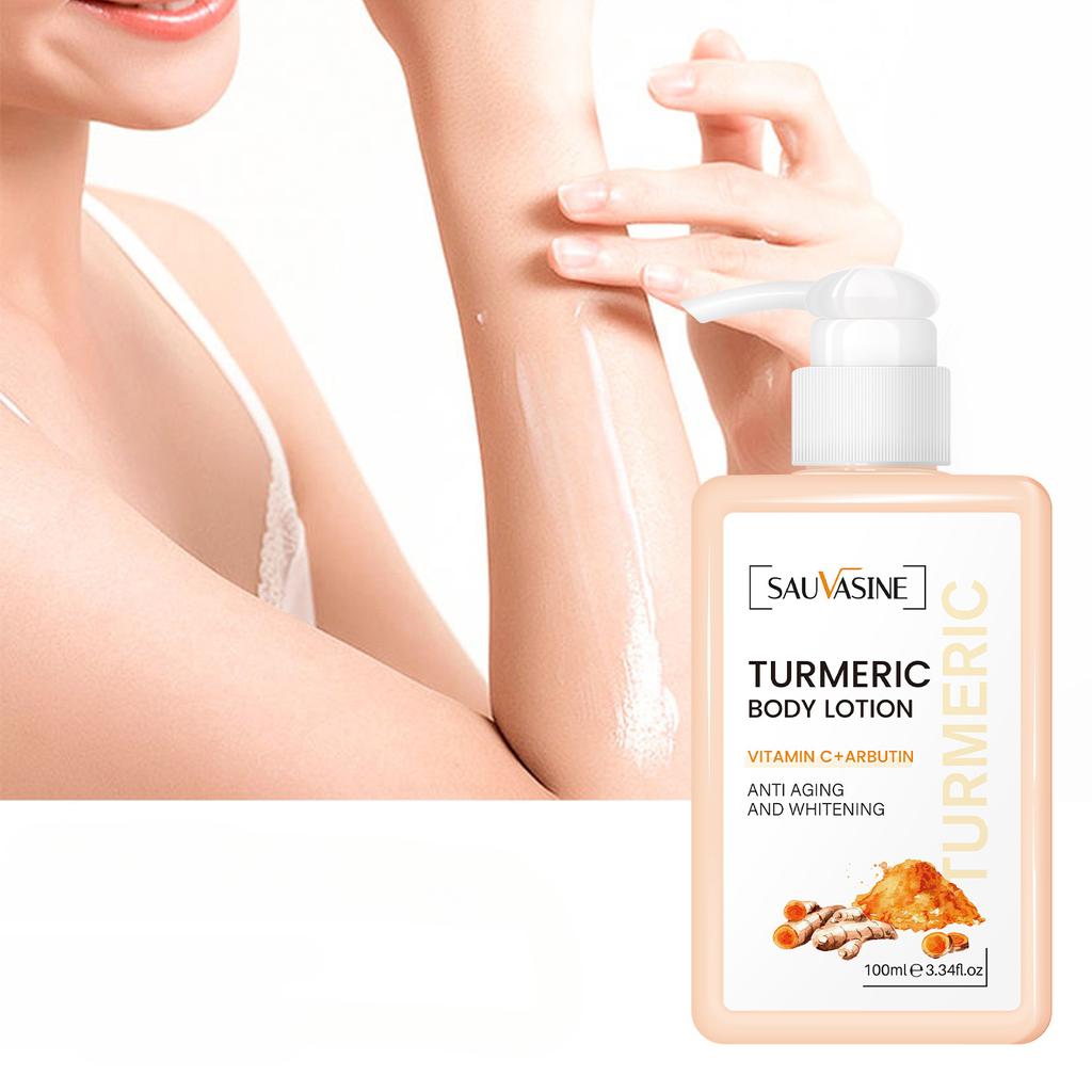 100 ml Körperaufhellungscreme Kurkuma-Körperlotion Langanhaltende feuchtigkeitsspendende, glatte Hautaufhellungscreme für dunkle Haut
