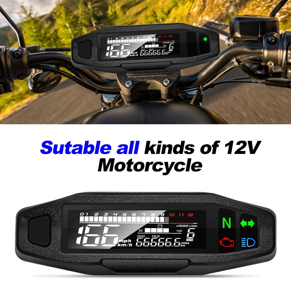 Motorrad Tacho Universelles Digitales Armaturenbrett Instrument mit Blinkerlicht Km/h Stundenzähler Ölmessanzeige Drehzahlmesser Wasserdicht