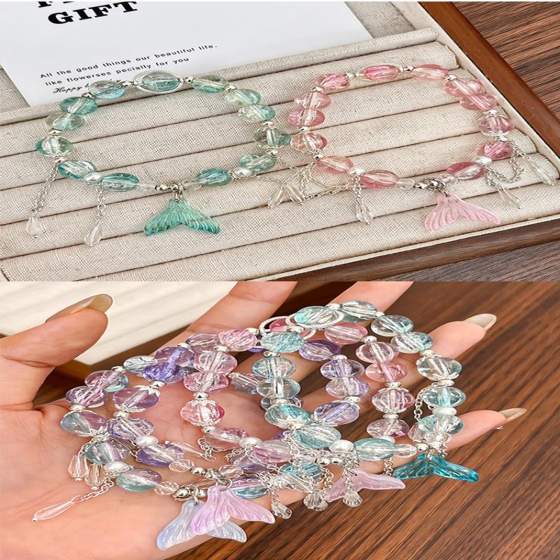 Bracelet Pendentif Papillon Fleurs Cristal Rose Coréen Pour Femmes Bracelets Chaîne de Perles Douces Bijoux Cadeaux Petite Amie