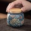 Creative Hand-painted Flower Ceramic Tea Jar with Bamboo Lid Sealed Storage Jar Portable Travel Tea Canister Home Decoration