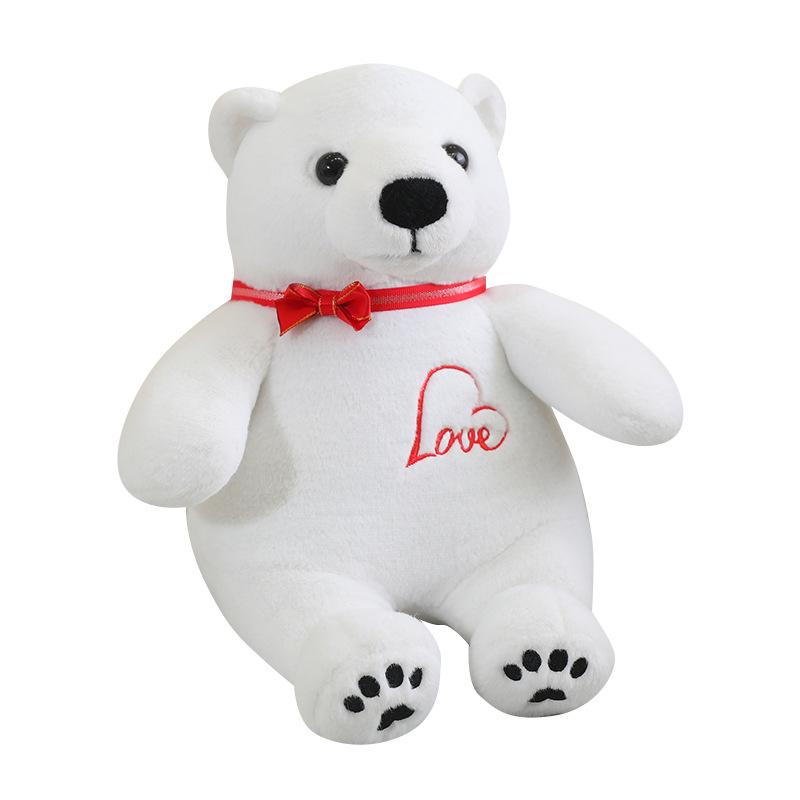Cute Small Polar Bear Plush Doll Cartoon Little White Bear Doll Bow Tie Little Bear Soothing Pillow Gift