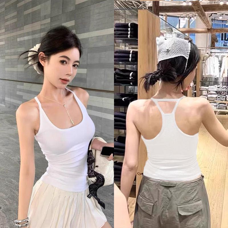 Women's Summer Sleeveless Camisole with Chest Pads - Halter Neck Sports Yoga Top