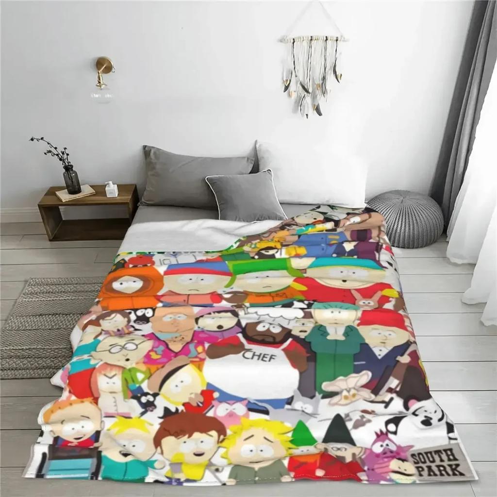 Southpark Collage Cartoon Anime Flannel Blanket Funny Throw Blanket for Home 150*125cm Rug Piece