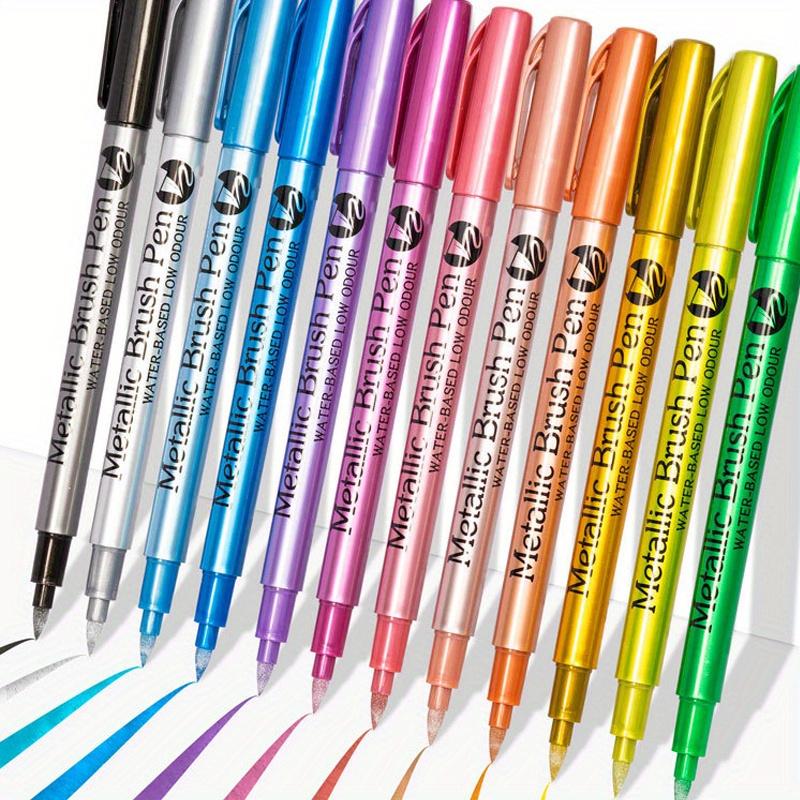 12 Colors Soft Brush Head Markers, Metal Color Pens for Rock Painting, Canvas, Wood, Ceramic, Glass, Stone, Fabric, DIY Crafts & Art Supplies