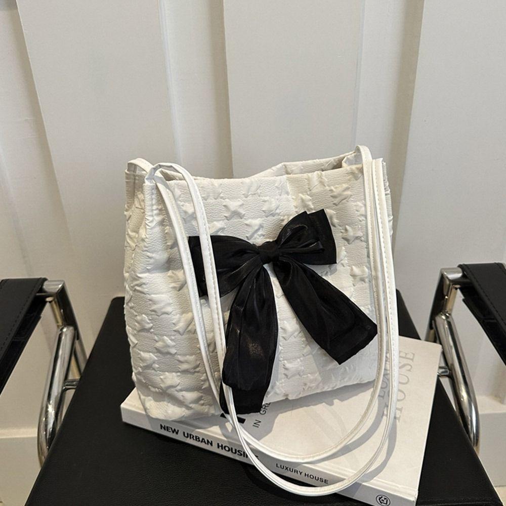 Large Capacity Bow Handbag Creativity Reusable Korean Style Shoulder Bags Canvas Bag Shopping Bag Casual Tote Bags