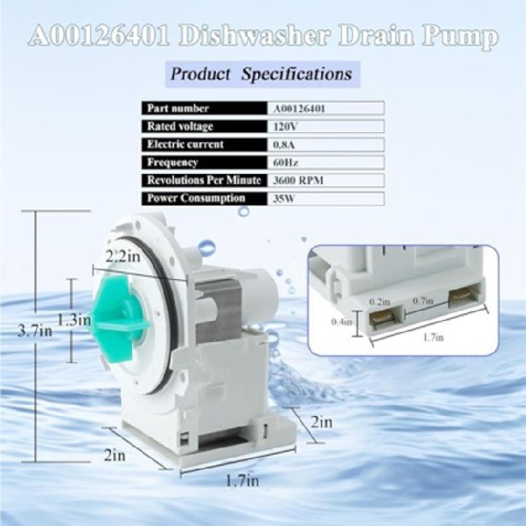 A00126401 BPX1-90E Dishwasher Drain Pump Assembly Part for FFCD2413US2A AP5690431 154736201 PS8689824 Accessories